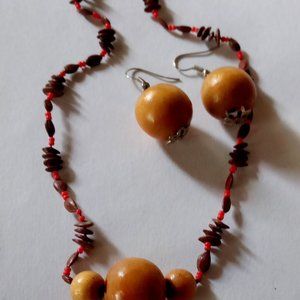 Women's Choker Necklace Earring Set Wooden Beaded Women's 14 Inches